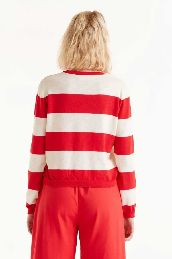 Striped Long Sleeve Sweater - Red
