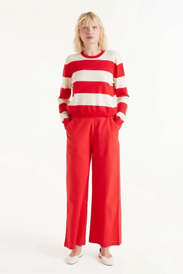 Striped Long Sleeve Sweater - Red