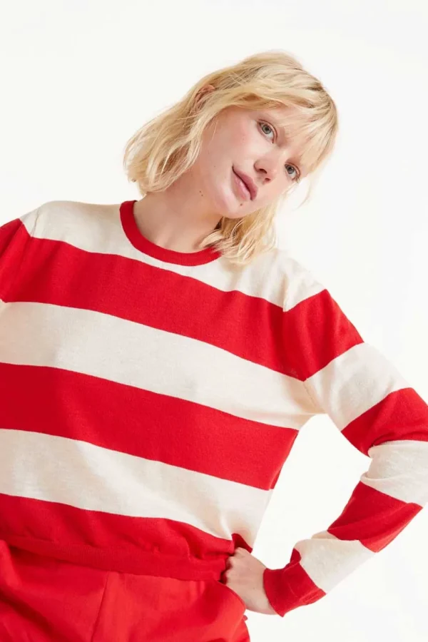 Striped Long Sleeve Sweater - Red