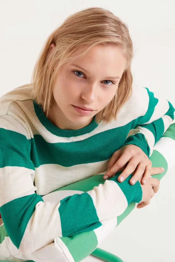 Striped Long Sleeve Sweater - Green
