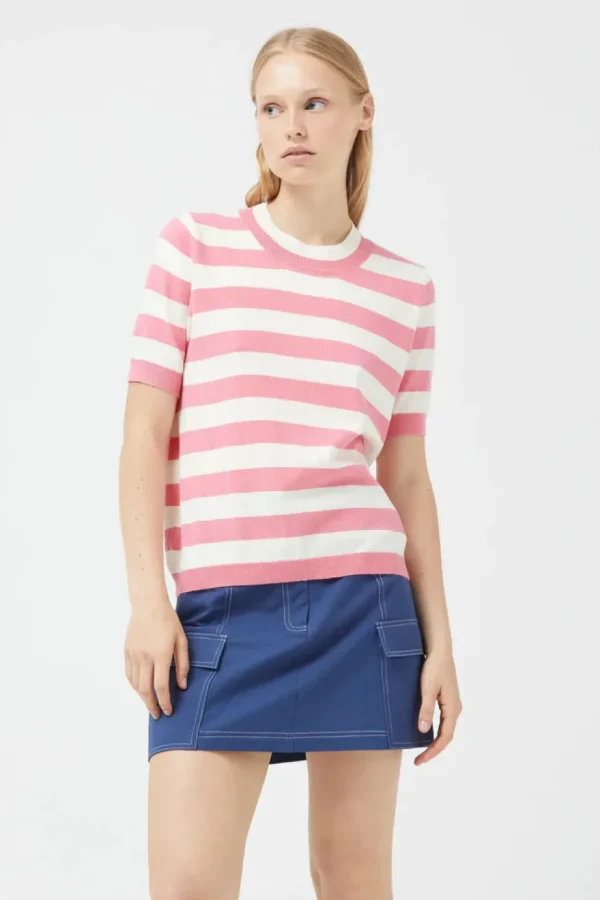 Striped Short Sleeve Sweater - Pink