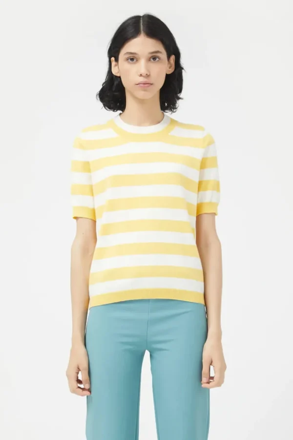 Striped Short Sleeve Sweater - Yellow
