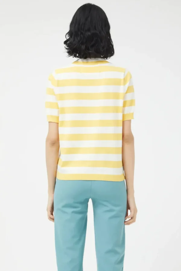 Striped Short Sleeve Sweater - Yellow