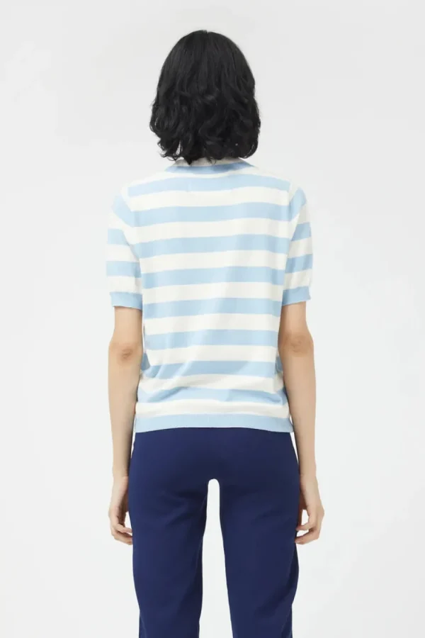 Striped Short Sleeve Sweater - Blue