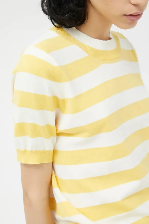 Striped Short Sleeve Sweater - Yellow