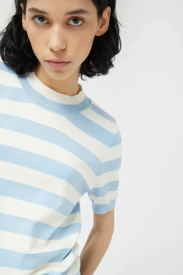 Striped Short Sleeve Sweater - Blue