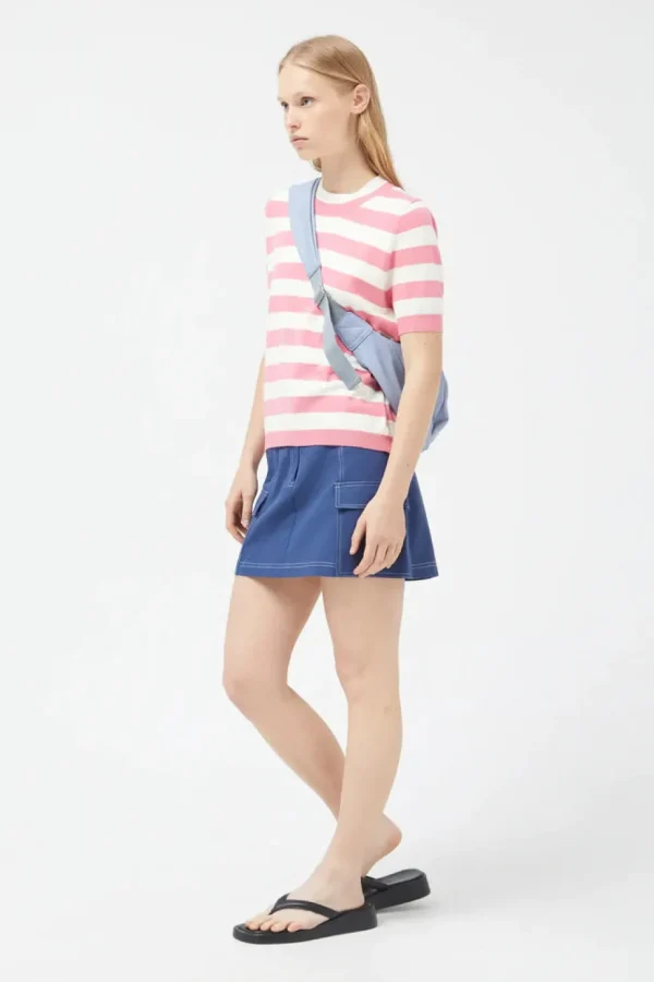 Striped Short Sleeve Sweater - Pink