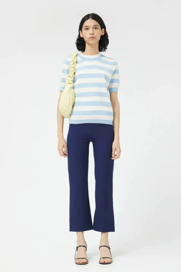 Striped Short Sleeve Sweater - Blue