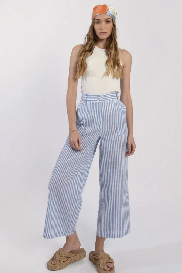 Striped Wide Leg Pants - Blue