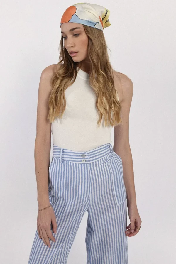 Striped Wide Leg Pants - Blue