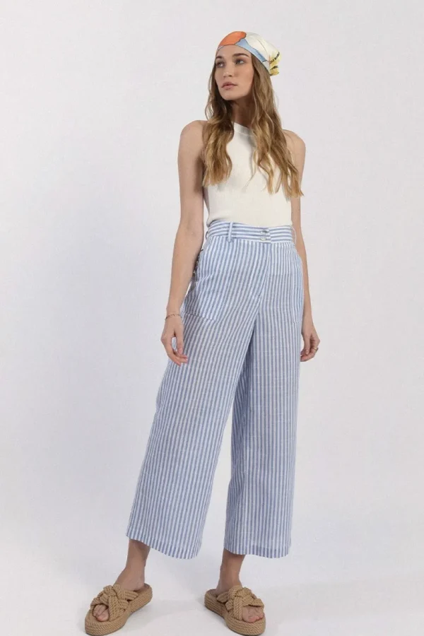 Striped Wide Leg Pants - Blue