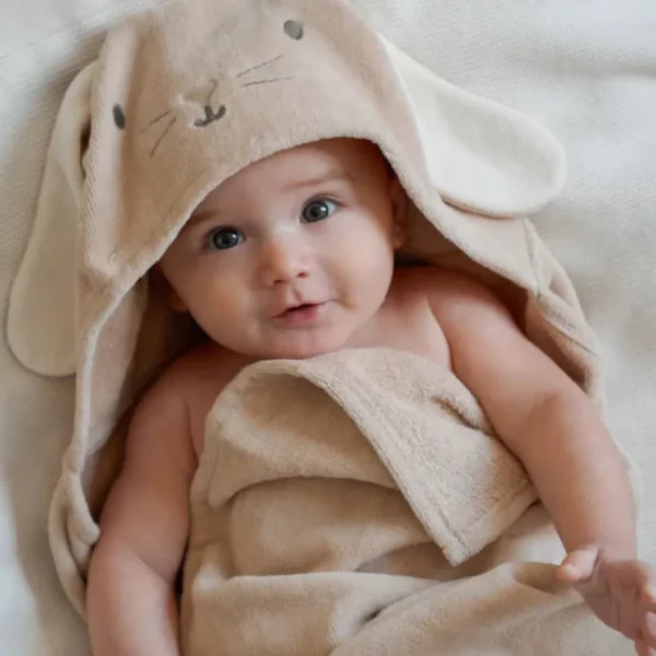 Taupe Bunny Hooded Baby Bath Wrap