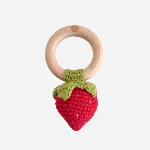 Teether Strawberry Red Cotton Crochet Rattle
