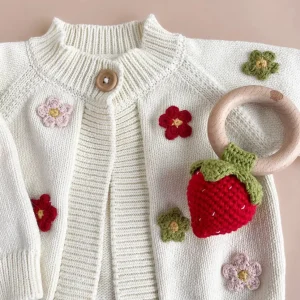 Teether Strawberry Red Cotton Crochet Rattle