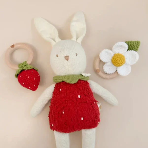 Teether Strawberry Red Cotton Crochet Rattle