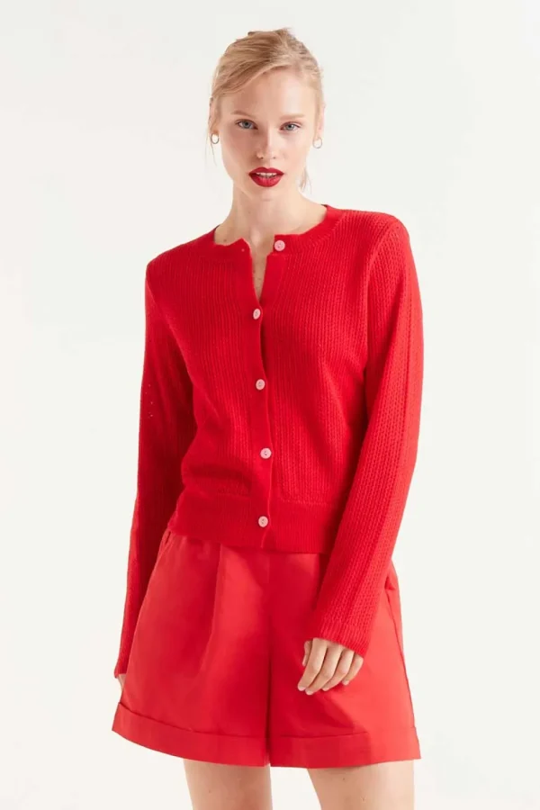 Textured Cardigan - Red