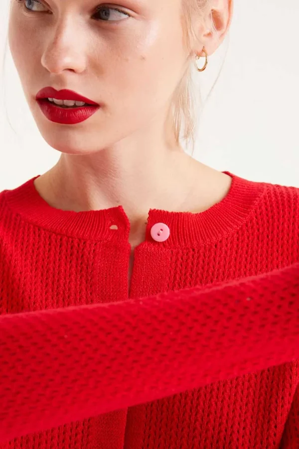 Textured Cardigan - Red