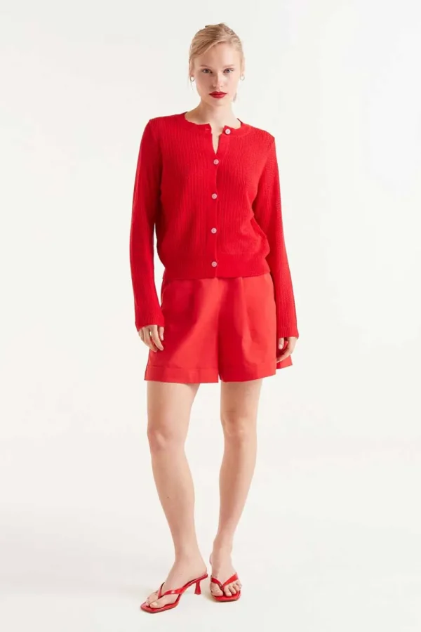 Textured Cardigan - Red