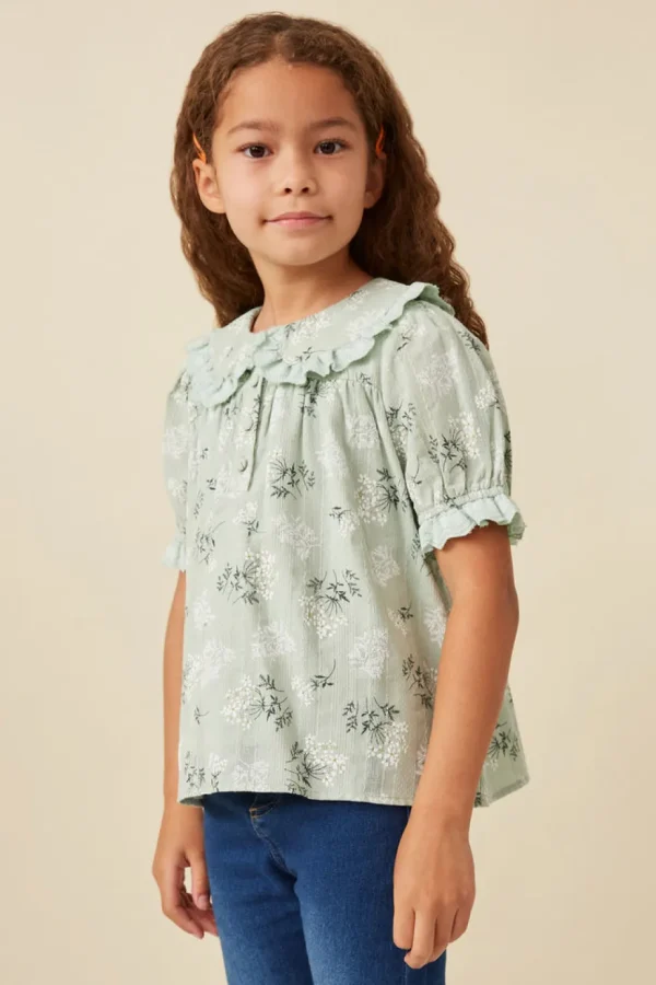 Textured Floral Lace Peter Pan Collar Top