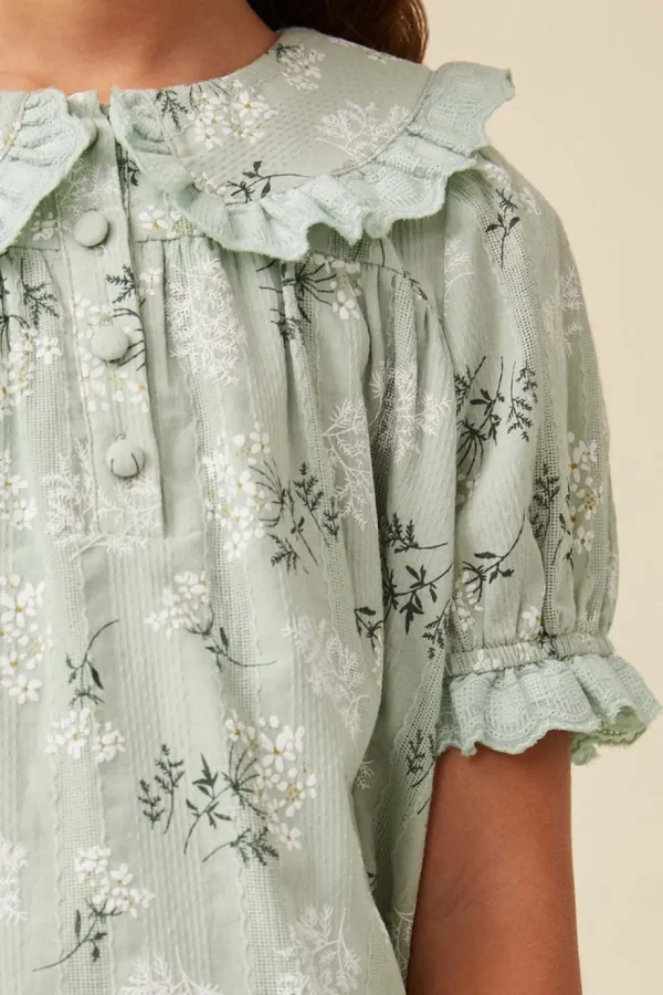 Textured Floral Lace Peter Pan Collar Top