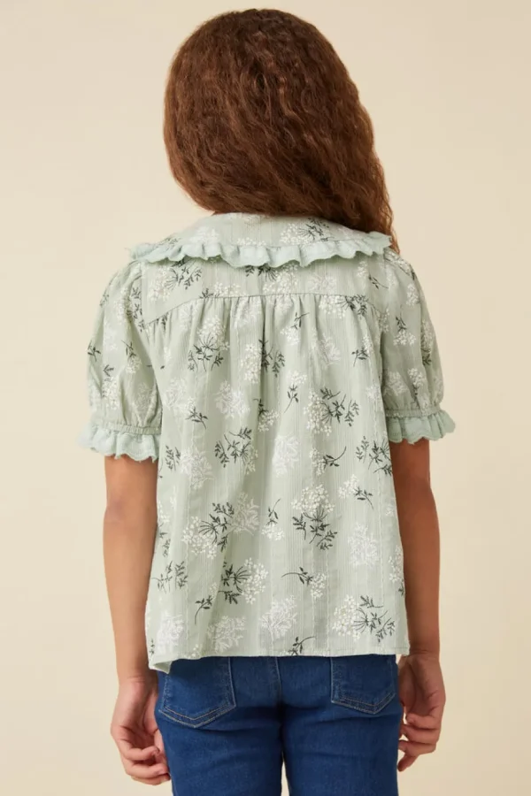 Textured Floral Lace Peter Pan Collar Top