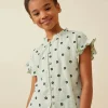 Textured Floral Print Ruffle Collar Shirt