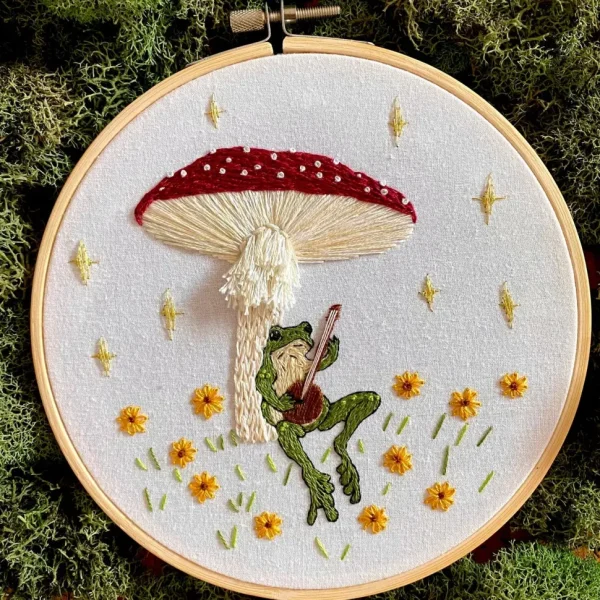 Toadstool Serenade Frog & Mushroom Craft Diy Embroidery Kit