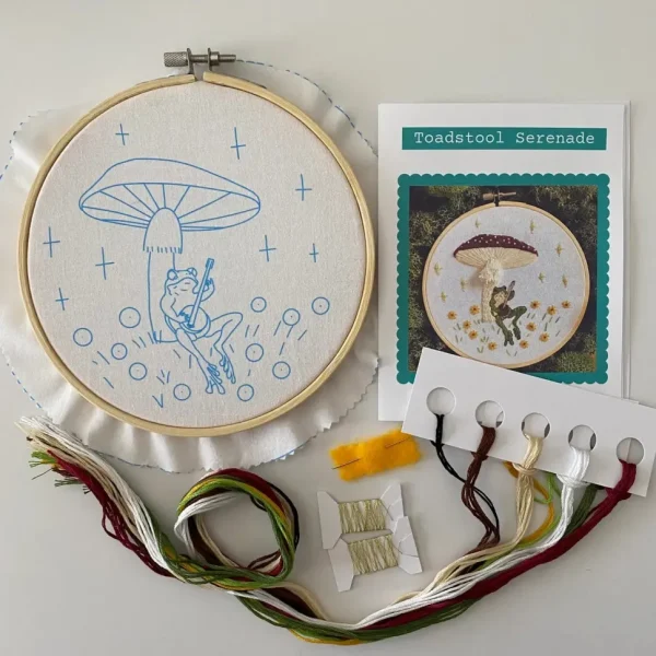 Toadstool Serenade Frog & Mushroom Craft Diy Embroidery Kit