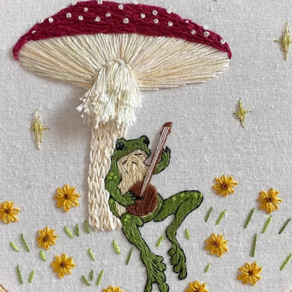 Toadstool Serenade Frog & Mushroom Craft Diy Embroidery Kit