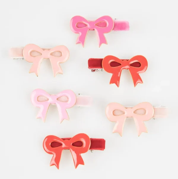 Valentine's Bow Hair Clips (x6)