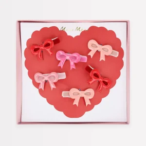 Valentine's Bow Hair Clips (x6)