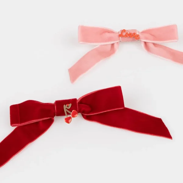 Velvet Bows With Charms Hair Clips (x 4)