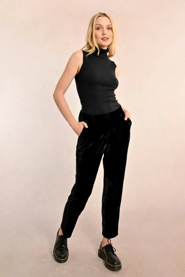 Velvet Cigarette Pants - Black