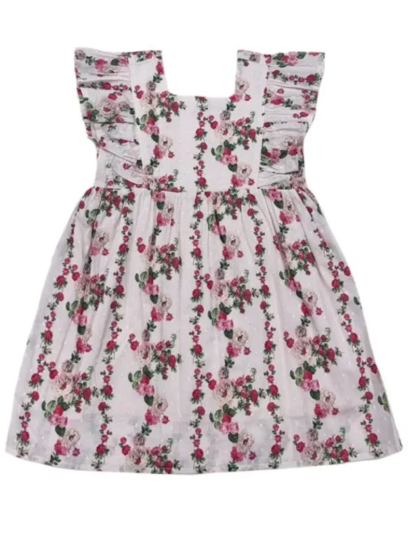 Vertical Roses Girls Ruffle Dress