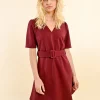 V-Neck Belted Dress