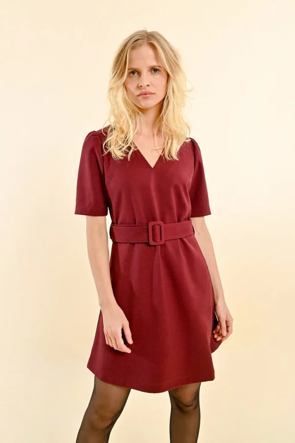 V-Neck Belted Dress