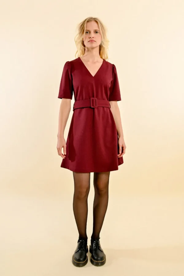 V-Neck Belted Dress