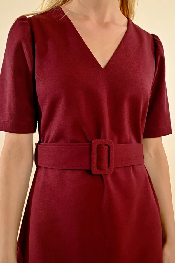 V-Neck Belted Dress