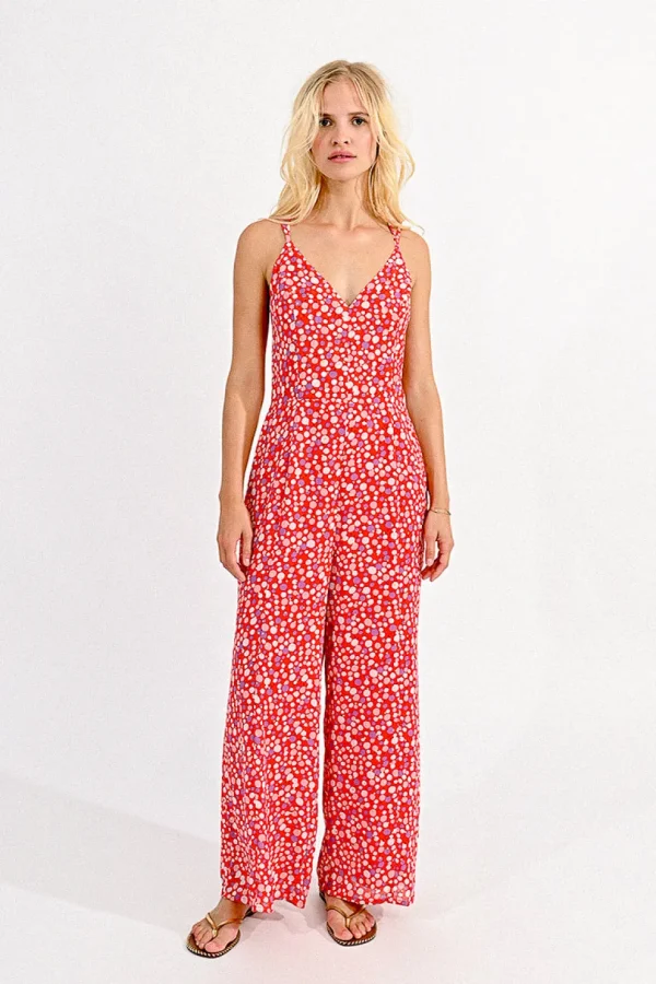 V-Neck Jumpsuit - Red Charlotte