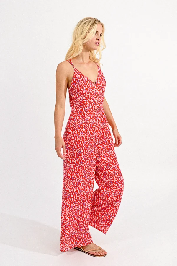 V-Neck Jumpsuit - Red Charlotte