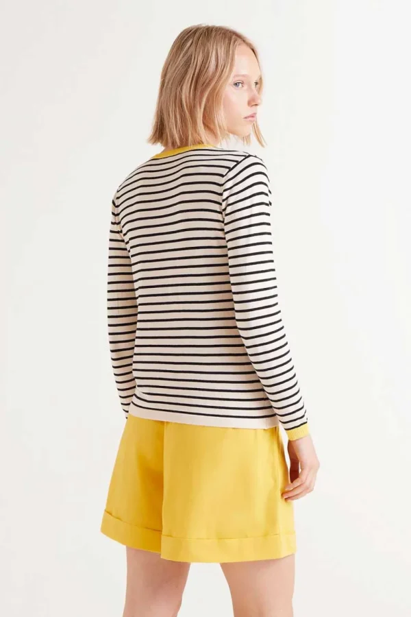 V-Neck Striped Sweater - Black/White