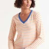 V-Neck Striped Sweater - Orange/White
