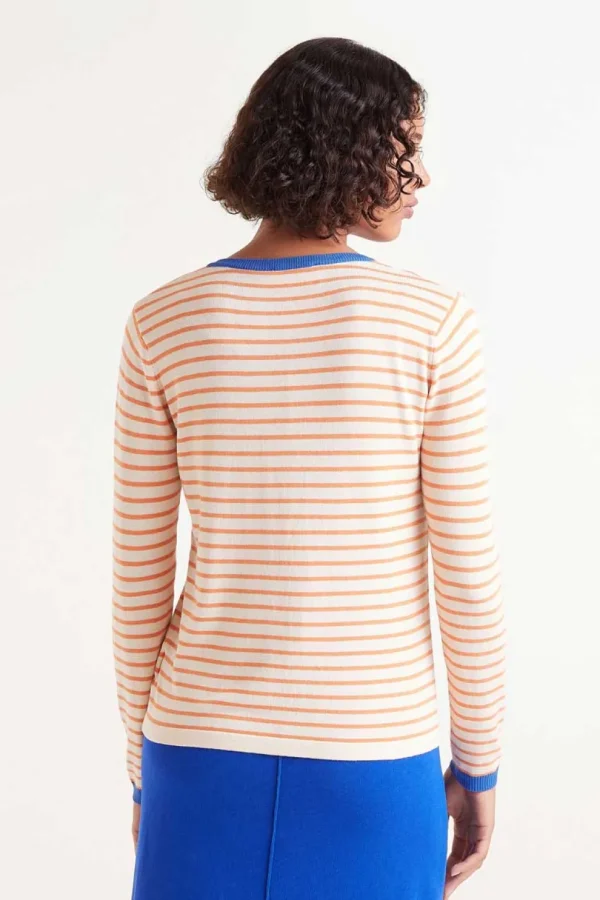 V-Neck Striped Sweater - Orange/White