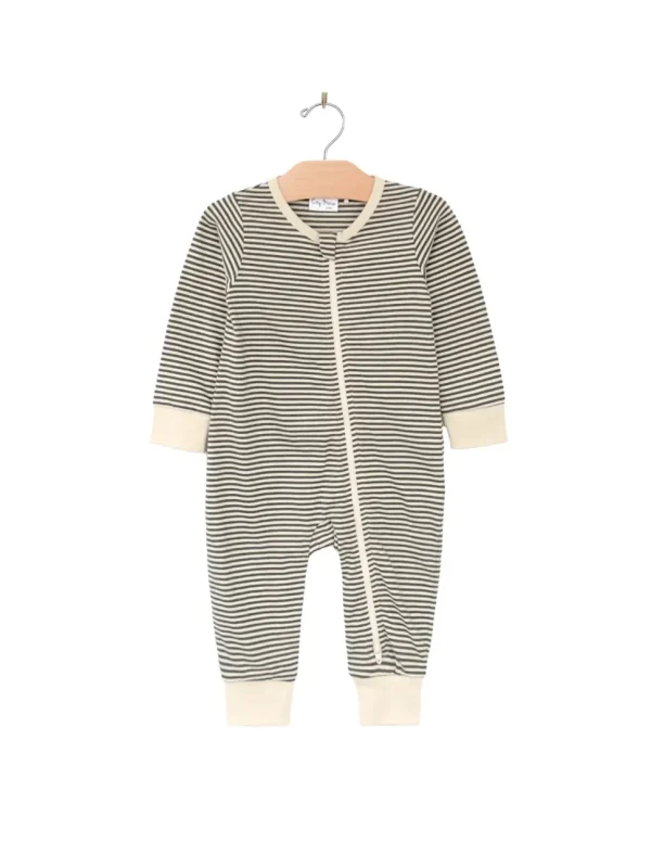 2 Way Zip Romper- Stripe- Charcoal