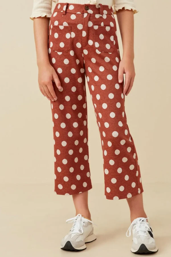 Wide Leg Polka Dot Patch Pocket Knit Pants