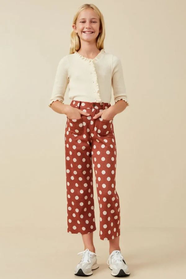 Wide Leg Polka Dot Patch Pocket Knit Pants