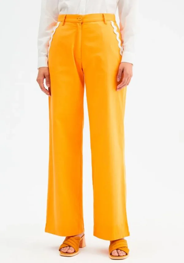 Wide-Leg Trousers Zig-Zag Detailing (Orange)