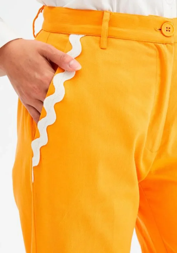 Wide-Leg Trousers Zig-Zag Detailing (Orange)