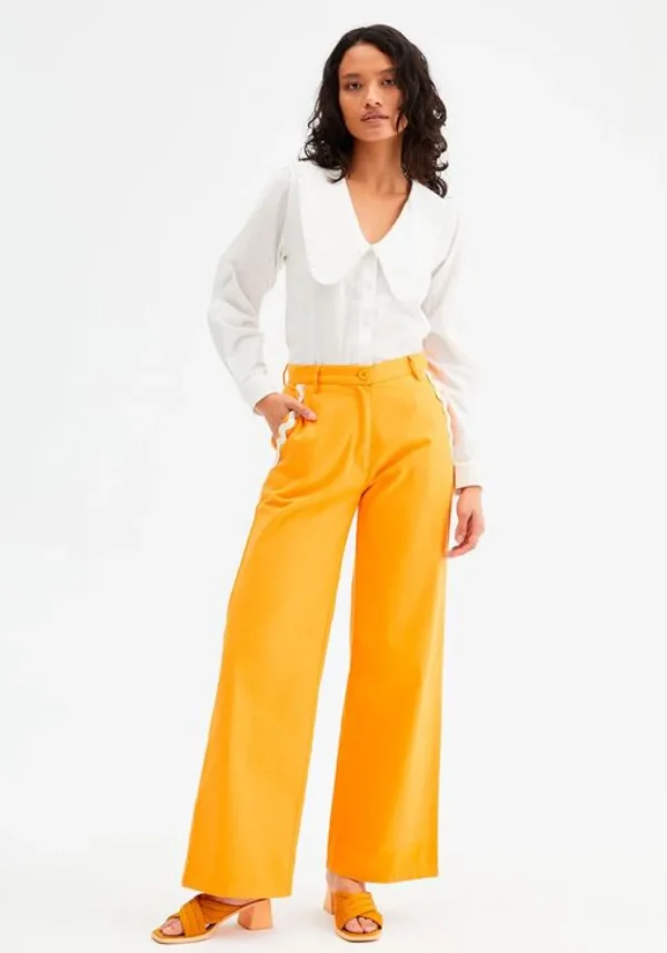 Wide-Leg Trousers Zig-Zag Detailing (Orange)