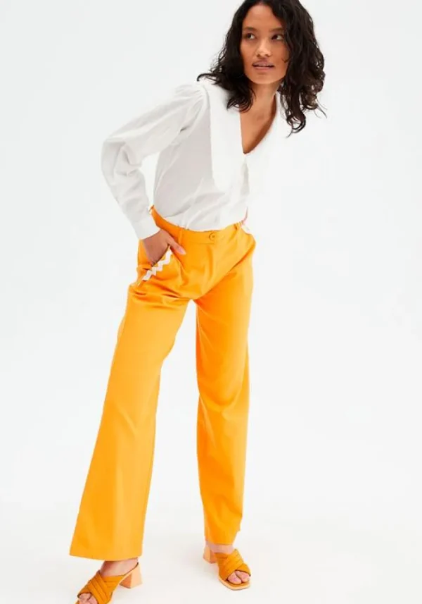 Wide-Leg Trousers Zig-Zag Detailing (Orange)
